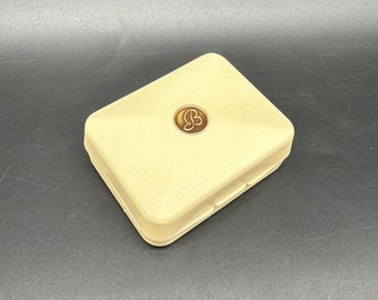 Vintage Storage Box Travel Jewelry Holder Letter B Monogram Cream Plastic