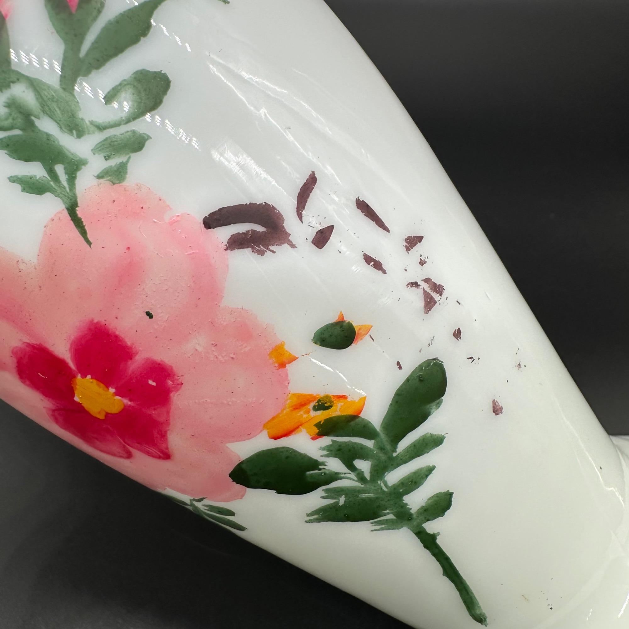 ヴィンテージ 吹きガラス 花瓶 手描き ピンク フラワー 花柄 フリル