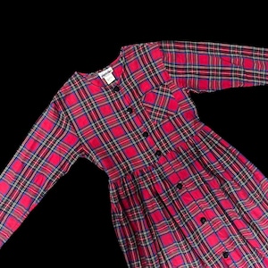 Vintage Red Plaid Dress 1980s Playclothes USA Womens Small Christmas Flannel Teacher