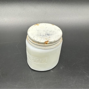 Vintage Woodbury Cream Foundation Jar Bathroom Milk Glass Metal Lid Art Deco Style