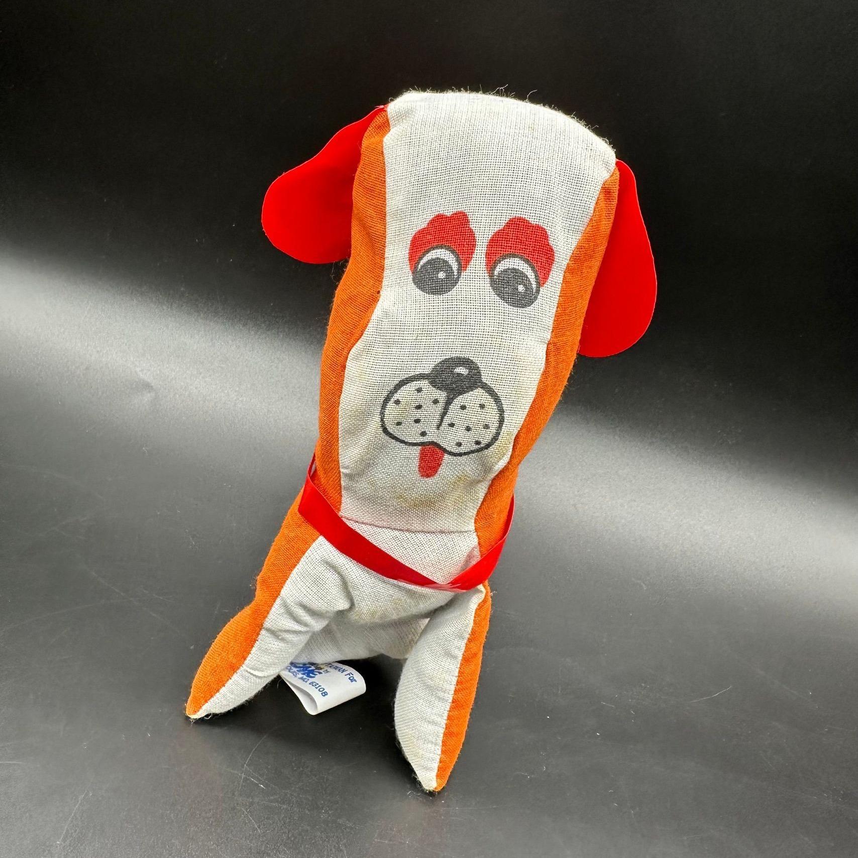 Vintage Puppy Dog Stuffed Animal Toy Vinyl Ears Collar Orange Acme