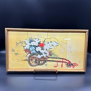 Vintage Japanese Floral Art Print Ozdobna złota rama Ścienna Wisząca Wózek na Kwiaty
