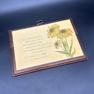 Vintage Wall Hanging Yellow Daisy Flowers Joy 1970s Plaque Retro Art Sentimental