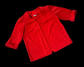 Vintage Open Front Blazer Jacket Cardigan 1980s Red Polyester Business Casual
