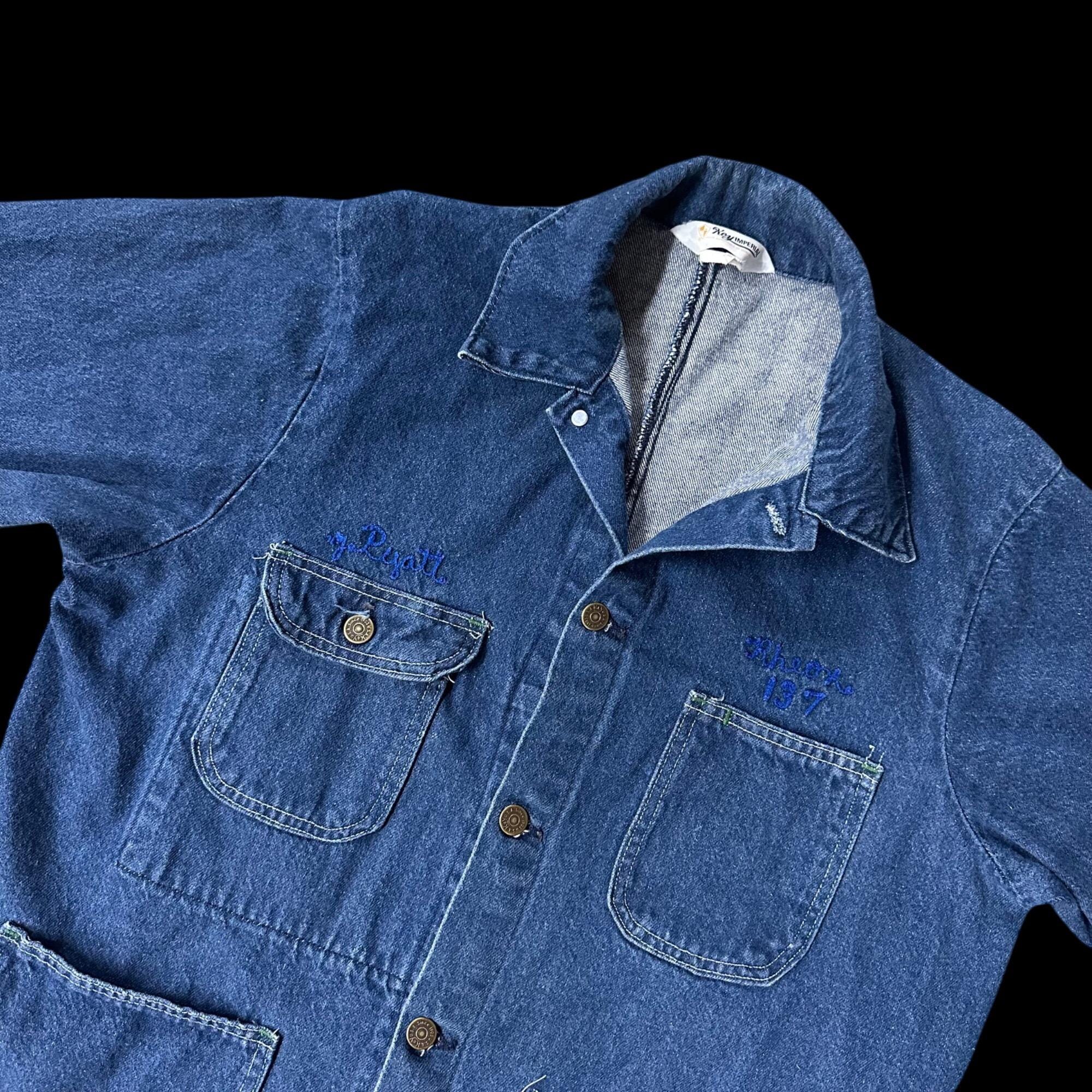 Vintage Key Imperial Blue Denim Workwear Jacket Hand Embroidered