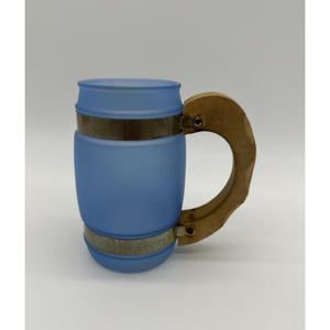 Vintage Mug SiestaWare Blue Barrel Frosted Wood Handle Mid Century Cup 1950s