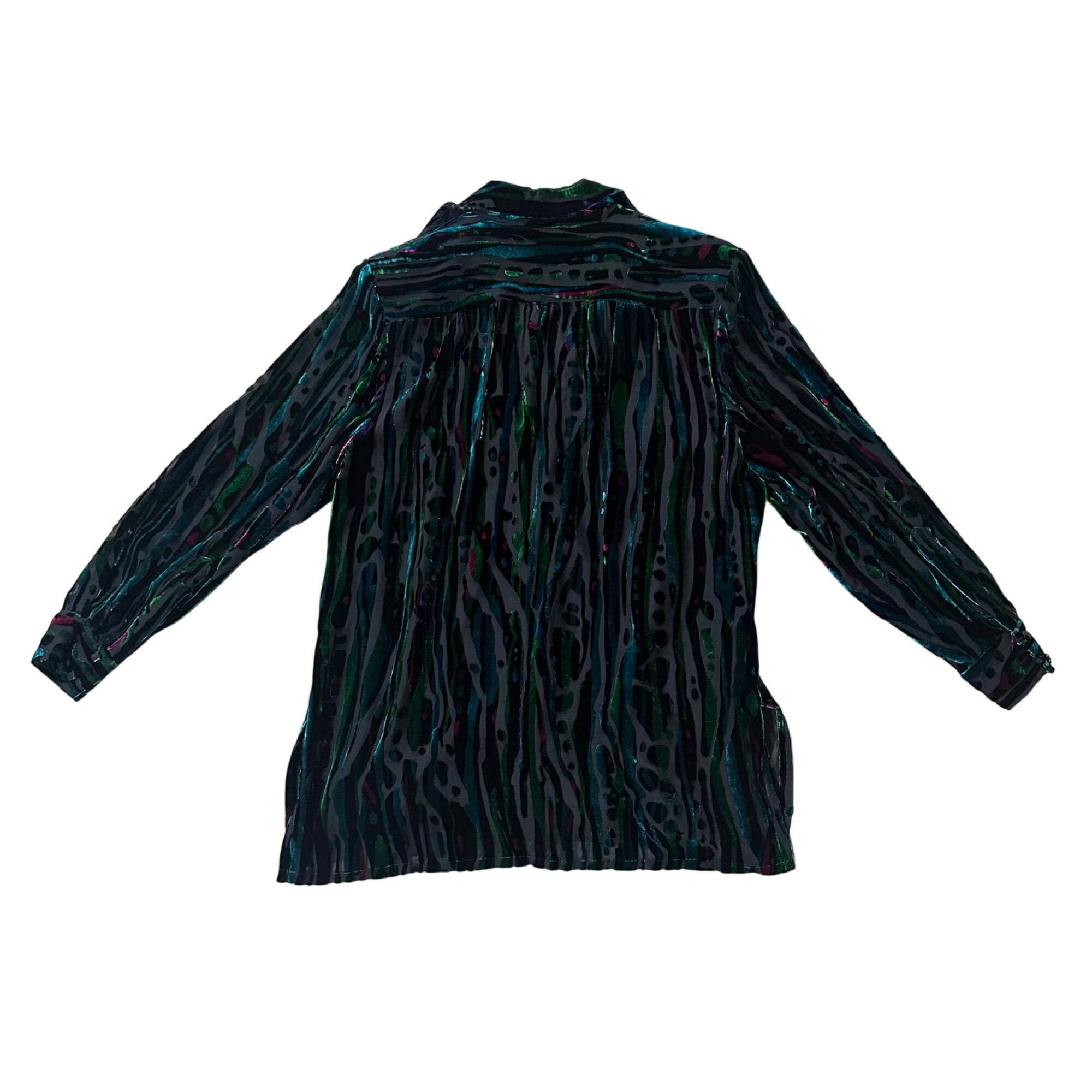 Bob Mackie Wearable Art ベロア調デザインシャツ Vintage Bob Mackie Wearable Art Velour Burnout Animal Print Shirt