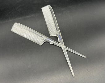 Vintage Tail Combs Clear Acrylic AJAX Made In USA Teasing Retro Vanity Bathroom