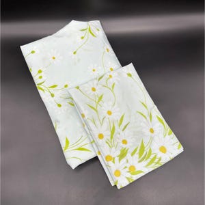 Vintage 1970s Morgan Jones Full Fitted Sheet Pillowcase Daisy Flower Power Green