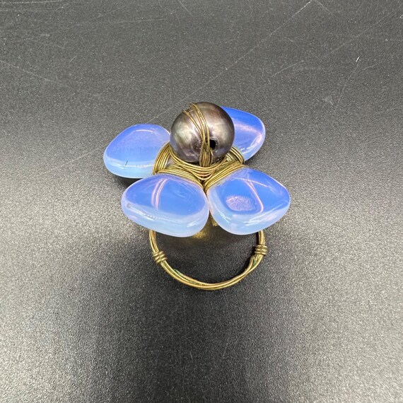Opalite Ring Copper Wire Flower Power Handmade Fl… - image 3