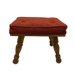 Vintage Footstool Ottoman Wood Burnt Orange Cushion Padded Bench 1970s Retro