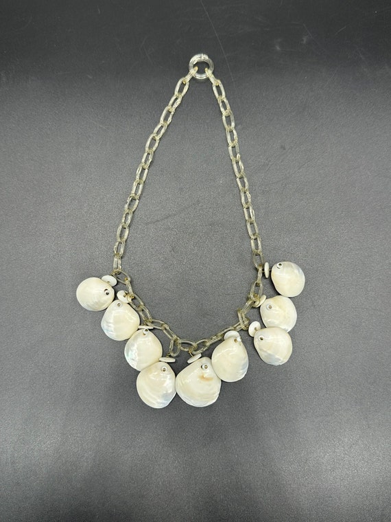 Vintage Necklace Lucite Natural Seashell White Sh… - image 2