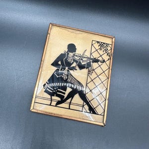 Vintage Silhouette 1930s Convex Glass Reverse Painted Wall Hanging Violinist