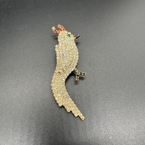 Rhinestone Parrot Bird Brooch Pin Red Green Gold Toned Statement Jewelry As Is