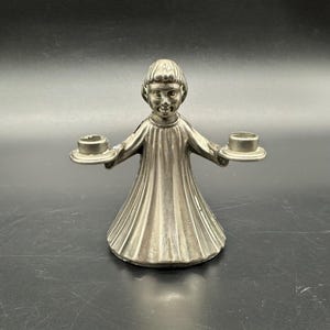 Vintage Italian Metal Candle Holder Choir Girl Two Miniature Candles Silver Retro