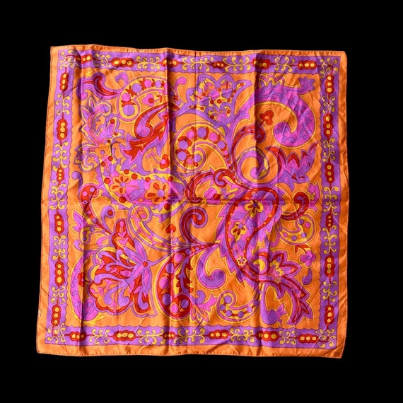 Vintage Scarf Pink 1960s Psychedelic Hair Wrap Pu… - image 3