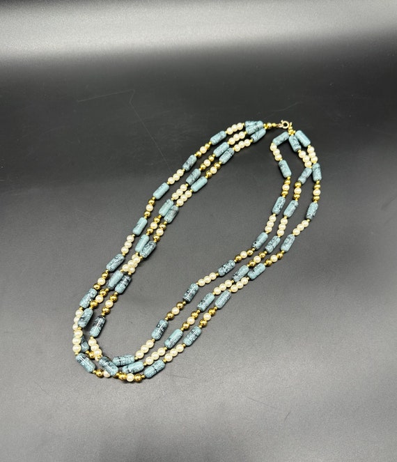 Vintage Beaded Necklace 3 Strands Golden Girls Pl… - image 1