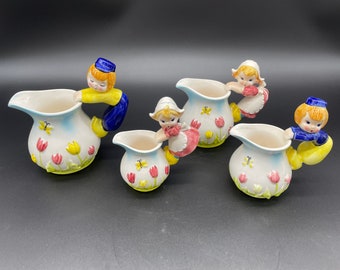 Lefton Dutch Measuring Cups Vintage Boys  And Girls Ceramic Foil Sticker