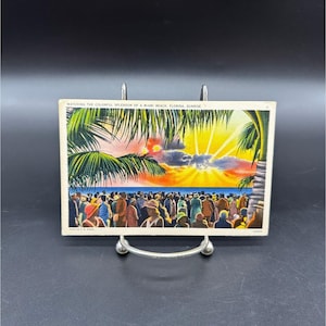 Vintage des années 40, Miami Beach, Floride, lever du soleil, carte postale, non postée, souvenir rétro