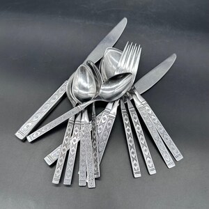 Vintage Besteck Set Lissabon Oneida Edelstahl 14 Teilig Floral 1990er Jahre