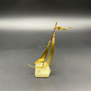 Vintage Sailboat Sculpture Signed Mario Jason Mid Century Brutalist Brass Onyx