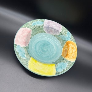 Vintage Floral Bowl Laurie Gates Pottery California Flowers Pastel Hand Painted
