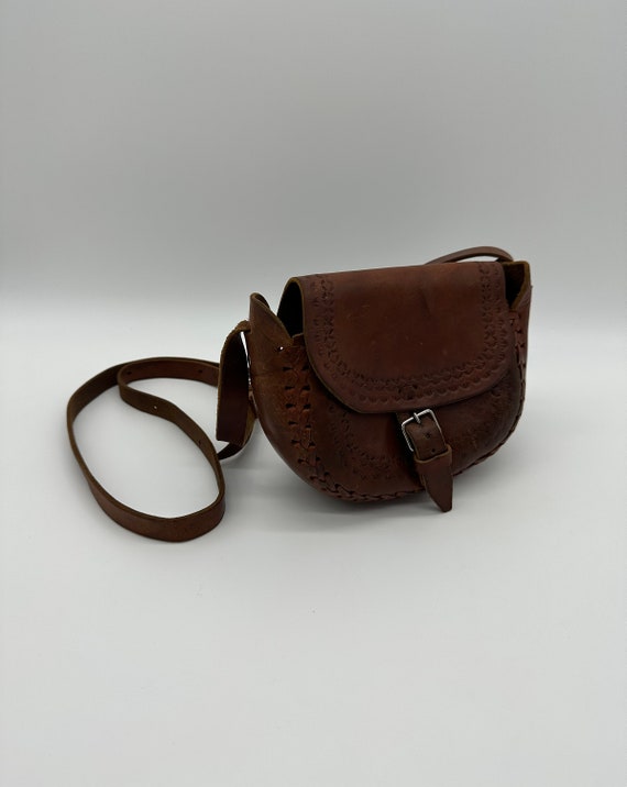 Vintage Leather Purse Hand Tooled Crossbody Handm… - image 1