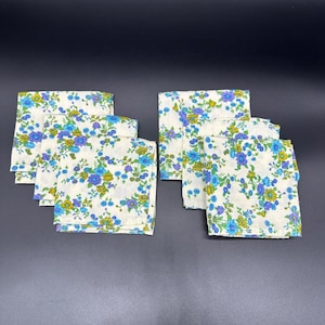 Vintage Handmade Floral Napkins Set Of 6 Blue Purple Green Flowers Square