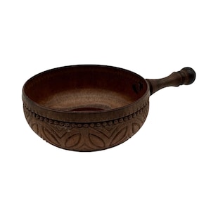 Vintage soppskål med handtag i rustikt träliknande plastskopa, Västtyskland, 70-tal