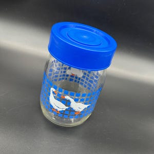 Vintage Jar Canister 1982 Carlton USA Blue Geese Glass Blue Lid Farm Cottage