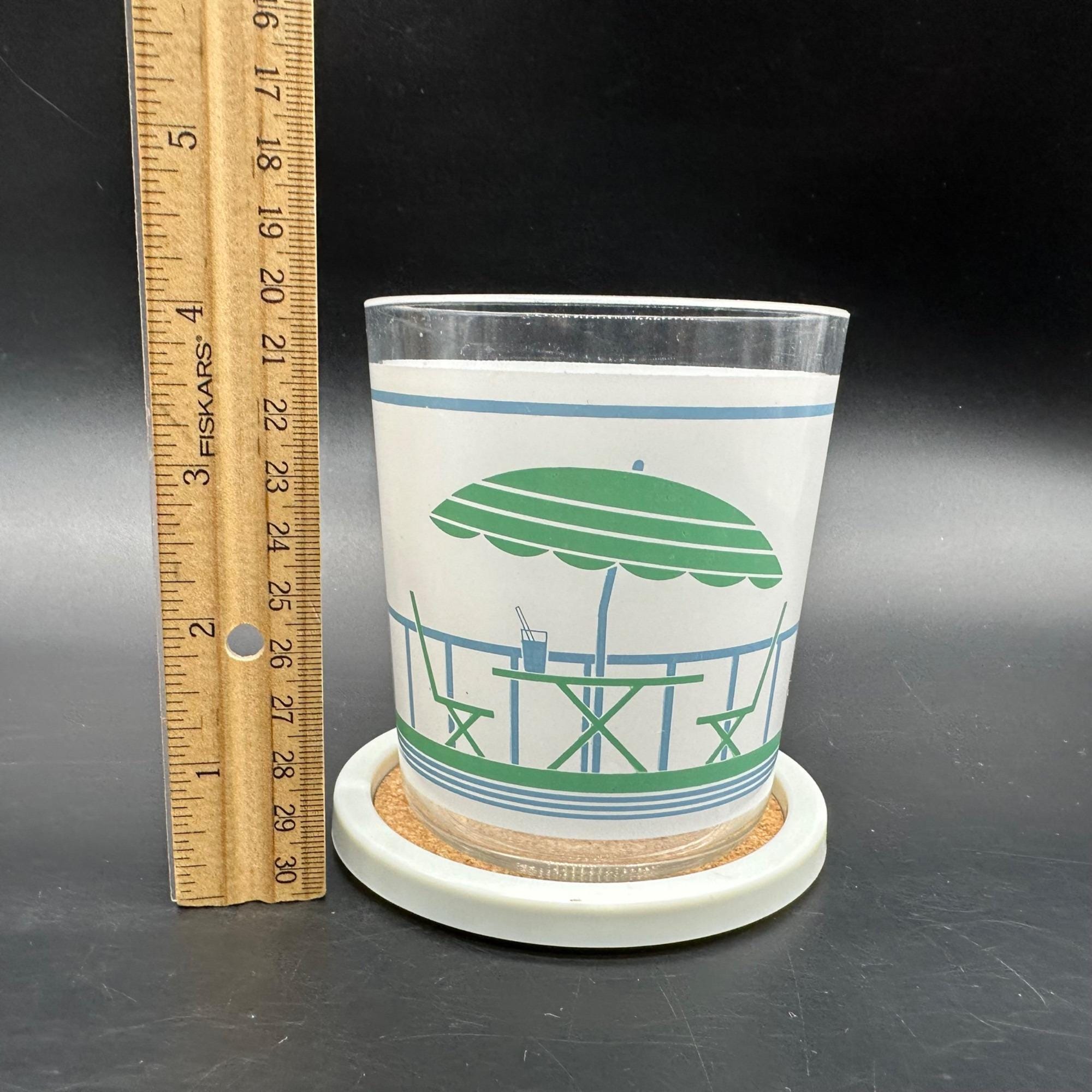 Lot De 4 Verres à Glace Vintage - Bleu Sur Piédestal - Hauteur 16 Cm - Sherbet Ou Boisson