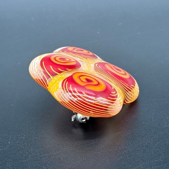 Art Glass Brooch Pin Orange Red Swirl Amoeba Abst… - image 3