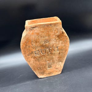 Vintage Tombstone Shaped Pottery Vase Engraved For Ruth Rustic Halloween Retro