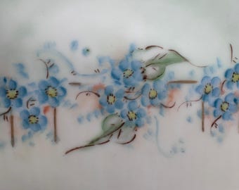 Vintage Floral Plate Hand Painted Blue Flowers Porcelain 6 Inch
