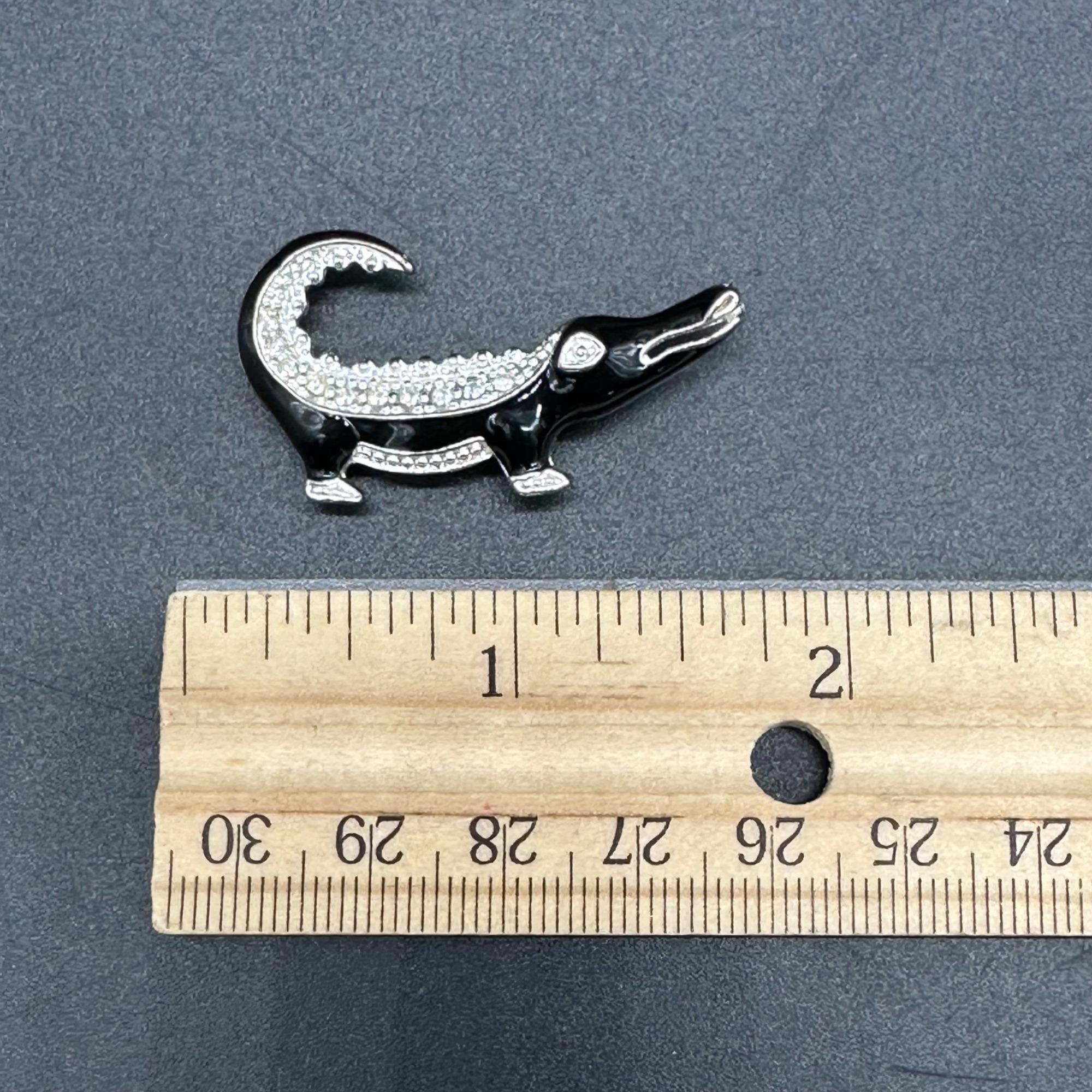 Vintage Alligator Crocodile Brooch Pin Black Silver Enamel Rhinestones ...
