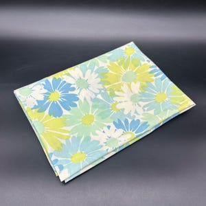Vintage Flower Power Pillowcase 1960s Pequot USA Blue Green Floral Daisy Bedding