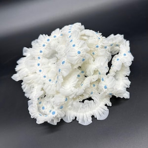 Vintage White Lace Blue Daisy Flower Trim Ribbon Sewing Crafting Retro Over 11 Feet