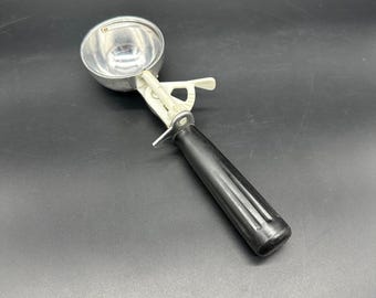 Vintage glassskopa med avtryckare, svart grepp, metallskål, Taiwan Retro