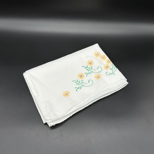 Vintage Pillowcase Embroidery Daisy Flowers Handmade Fiber Art