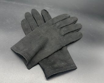 Guantes negros vintage de algodón para mujer, talla 8.5, cosidos en Filipinas, estilo retro chic.