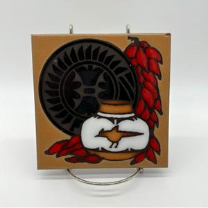 Vintage Southwestern Tile Trivet Roadrunner Peppers Terracotta Handcrafted USA