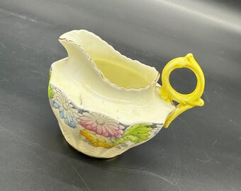 Vintage Paragon Creamer Floral England 1930s Flowers Yellow Handle Porcelain