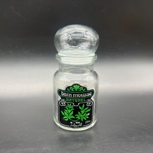 Vintage Bain Mousse Apothecary Jar 1960s Green Vanity Decor Mid Century Storage