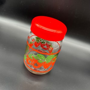 Vintage Strawberry Jar Glass Canister Red Storage Container Cottagecore Crafts