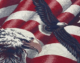 Vintage Tapestry Throw Blanket Goodwin Weavers USA Patriotic Eagle American Flag 1990s