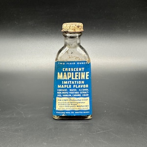 Vintage Crescent Mapleine Imitation Maple Flavor Flavor Glas 1940er Jahre Kitchen Decor