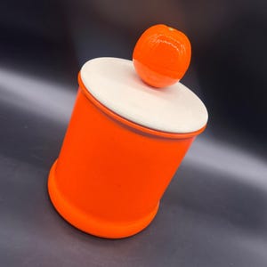 Vintage Orange Canister Fruit Knob Mid Century Kitsch USA Tropical Storage Retro