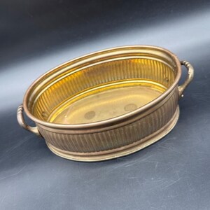 Vintage Solid Brass Oval Planter Flower Pot Dual Handles 1980s Gold Retro Decor