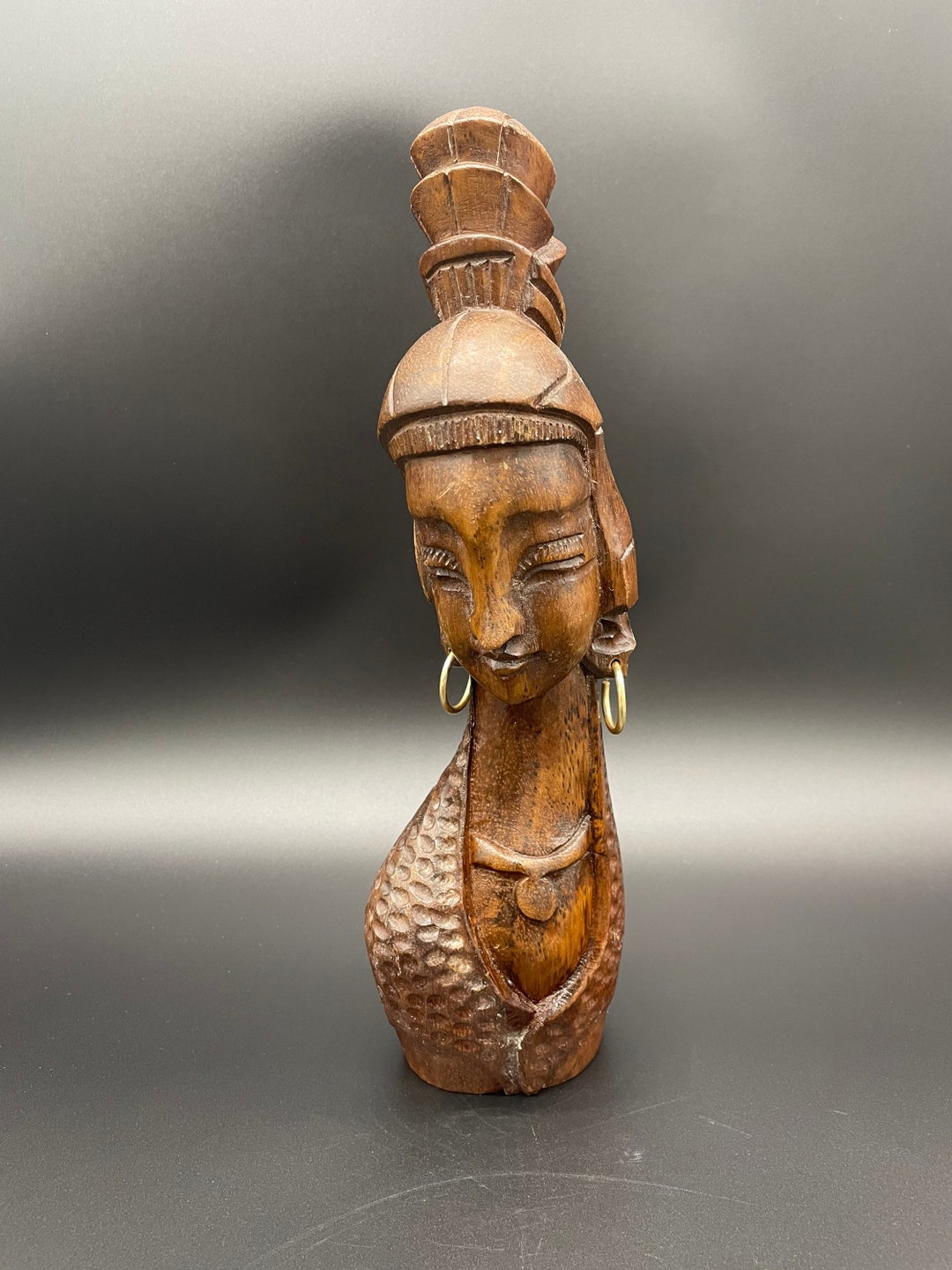 Wood Statue Woman Hand Carved Polynesian Egyptian Asian Figural - Etsy