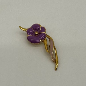 Broszka Vintage Flower Broszka Fioletowa Emalia Kwiatowa Złoty Ton